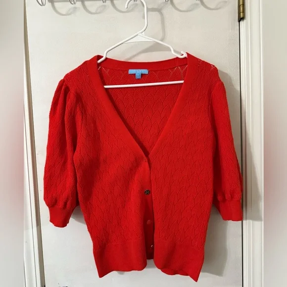 Draper James Red Cardigan Sweater V-Neck Knit - Picture 1 of 1